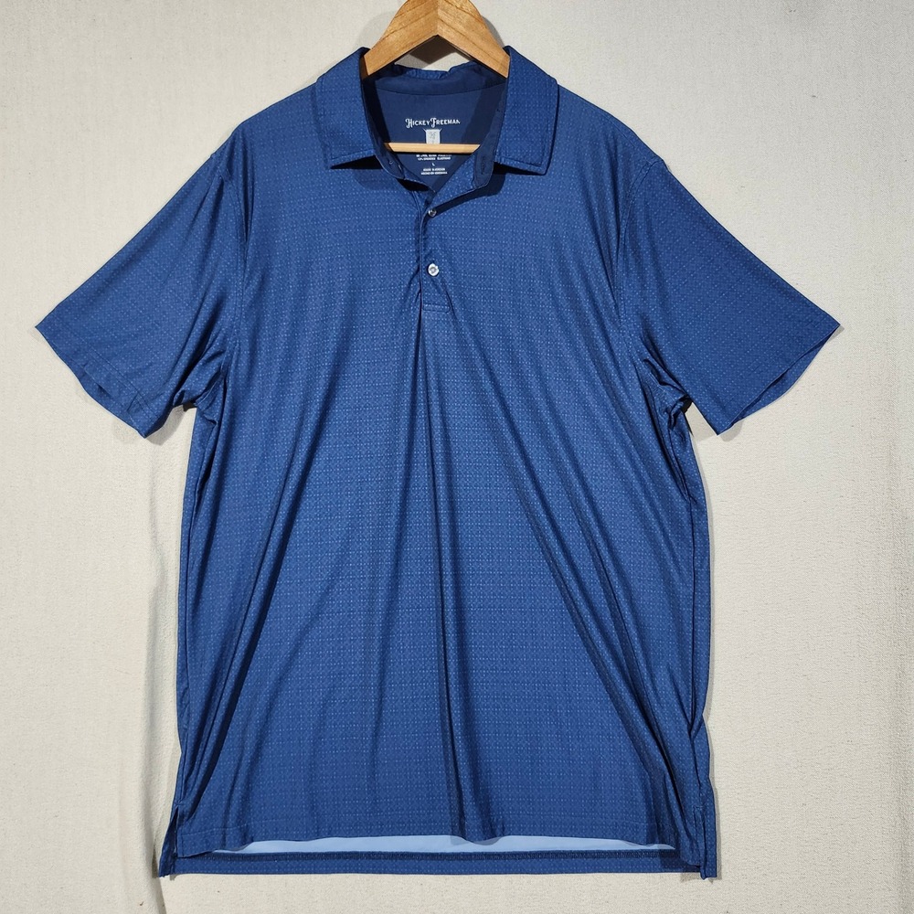 Hickey Freeman Golf Mens Large Blue Geometric Print Performance Polo Shirt L